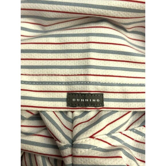 Dunning Golf Men's Red White Blue Striped Performance Polo Medium - Picture 4 of 6